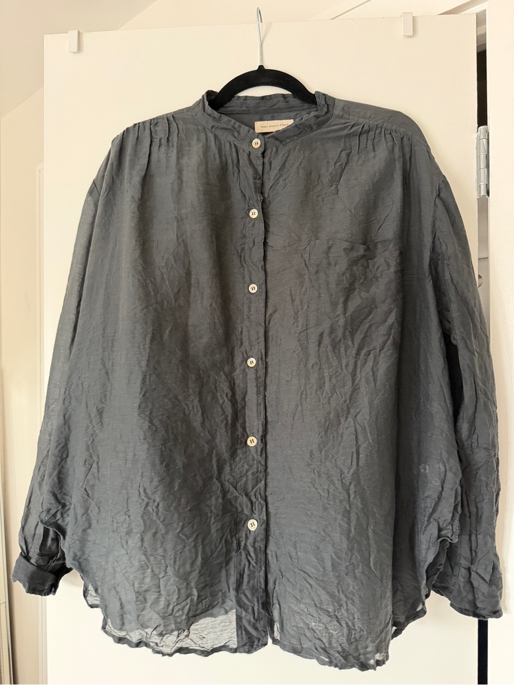 Isabel Marant Etoile Women's Dark Gray Sheer Blouse Size 40 US 10 Oversized Fit
